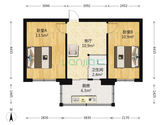 汽油机宿舍 2室1厅1卫 57平方