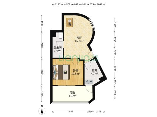 山水公寓 1室1厅1卫 51平方