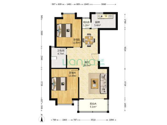 友谊苑 2室1厅1卫 89平方