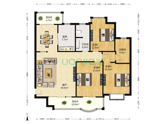 金座嘉园 3室1厅1卫 137平方