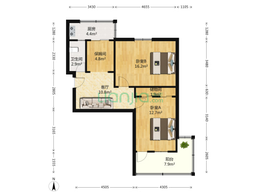 英雄山路90-92号 2室1厅1卫 80平方