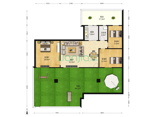 鑫隆世家 3室1厅1卫 53平方