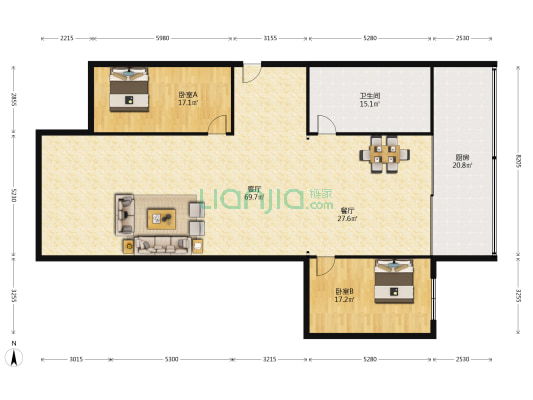 十五团小区 2室2厅1卫 101平方