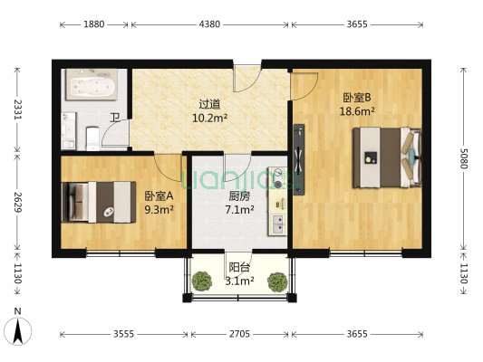 先锋小区 2室0厅1卫 63平方