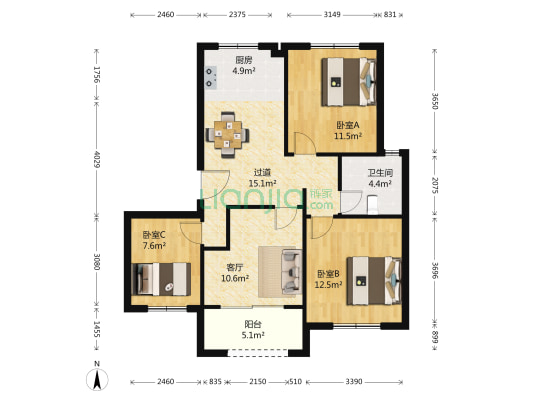 伟业迎春乐家 3室1厅1卫 89平方