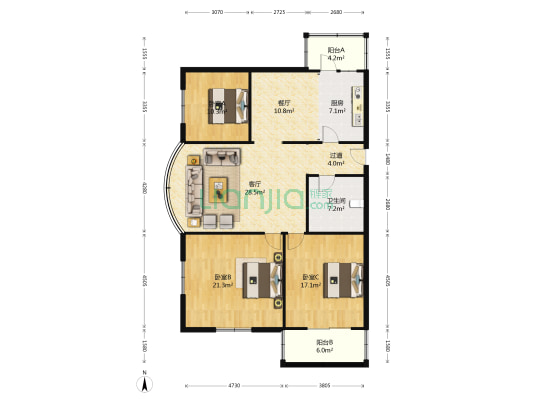 宣德街 3室2厅1卫 153平方