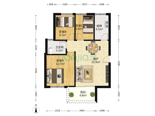 松坪村二期 3室1厅1卫 65平方