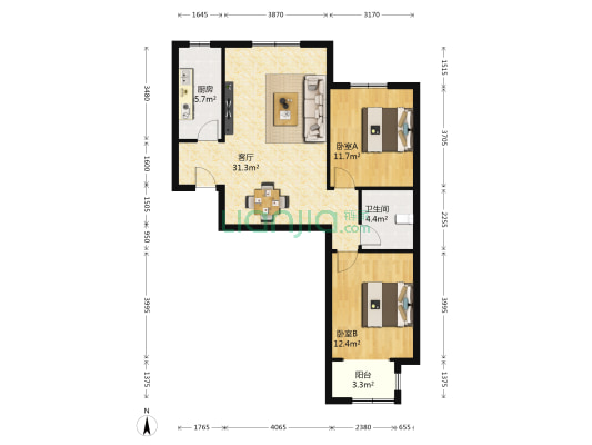 厚德福城 2室1厅1卫 94平方