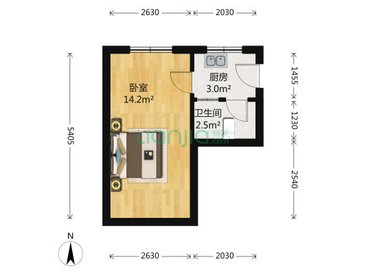 控江路1458号 1室0厅1卫 27平方