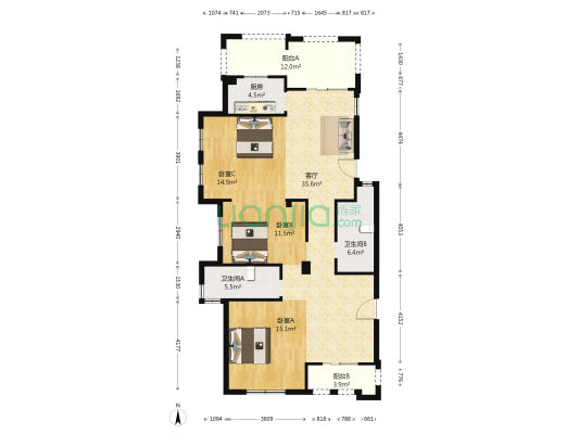 江山九九花园 3室1厅2卫 153平方