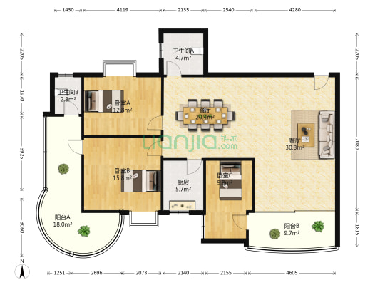 佳和大厦 3室2厅2卫 153平方