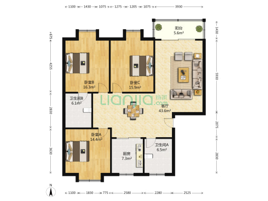同心路9号 3室1厅2卫 139平方
