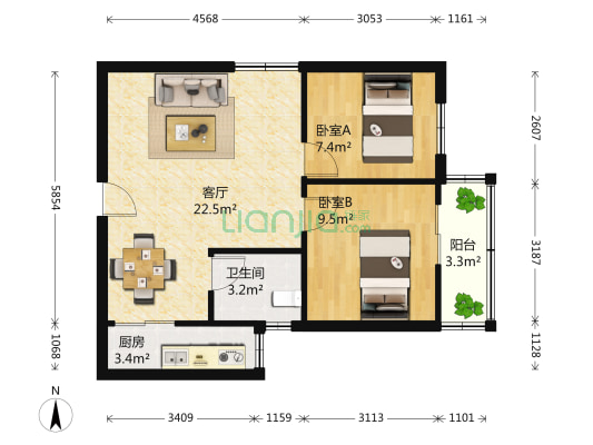 金贝苑 2室1厅1卫 68平方