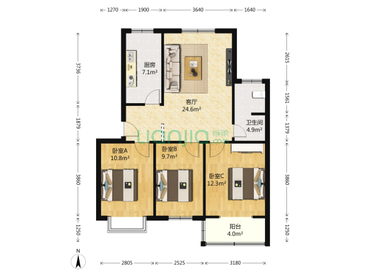 西湖秋韵 3室1厅1卫 96平方