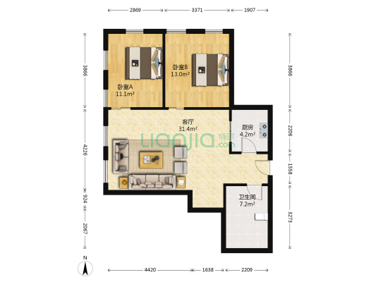 汇景国际 2室1厅1卫 101平方