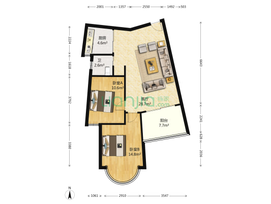鼓浪花园 2室1厅1卫 84平方