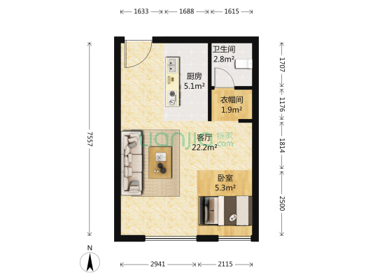 中渝爱都会 1室1厅1卫 51平方
