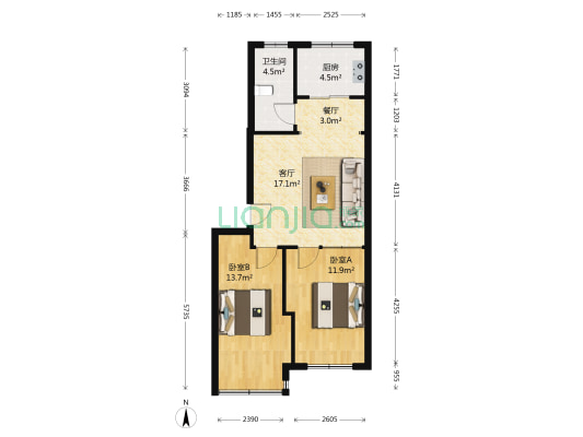 黄海小区 2室2厅1卫 70平方