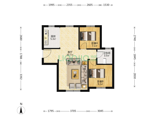 瑞铭园四区 2室1厅1卫 93平方