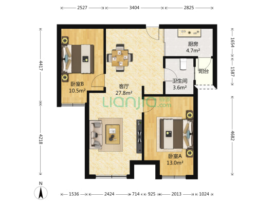 大华锦绣华城六期 2室1厅1卫 77平方