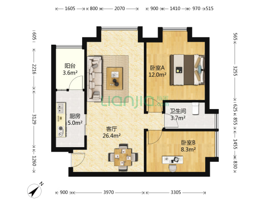 君华上域 2室1厅1卫 83平方