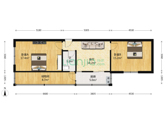 杏林小区 2室1厅1卫 70平方