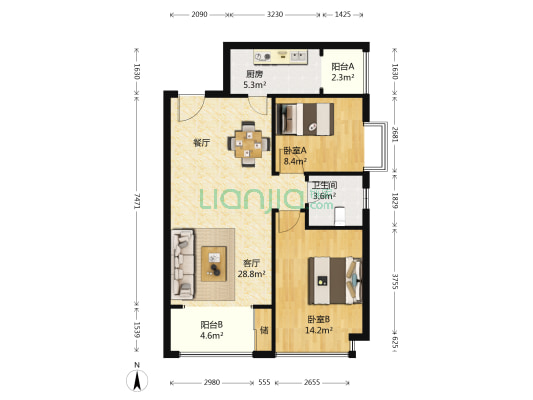 瀚宇天悦一期 2室1厅1卫 89平方