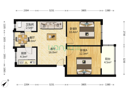 一环路东南段99号 2室2厅1卫 68平方