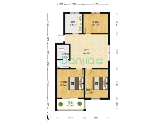 三里亭一区 3室1厅1卫 83平方