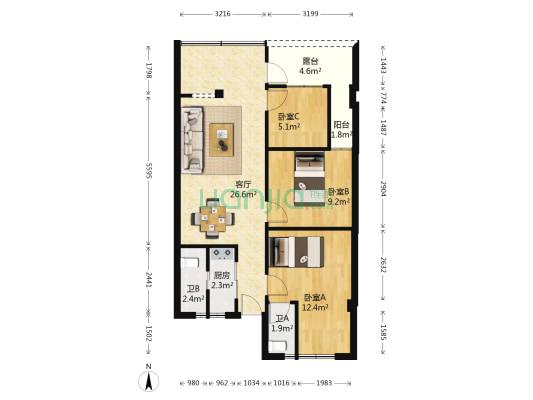 远安路 3室1厅2卫 71平方