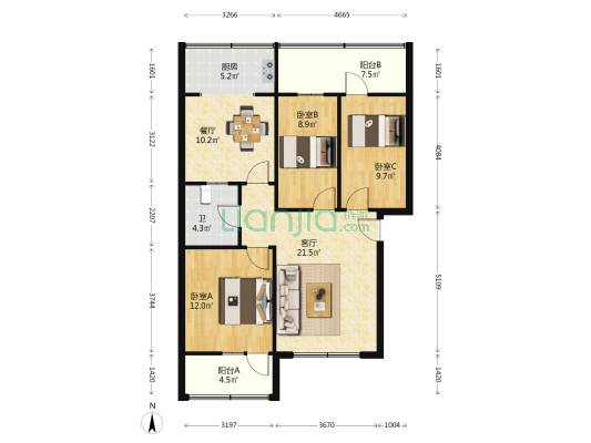 商业楼 3室2厅1卫 103平方