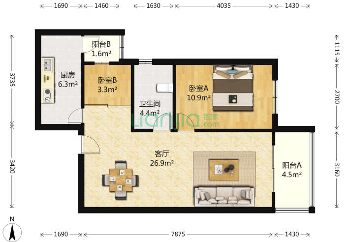 69㎡-北京宏源公寓户型图