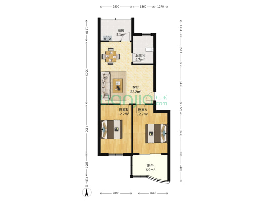 万盛园小区二区 2室1厅1卫 83平方
