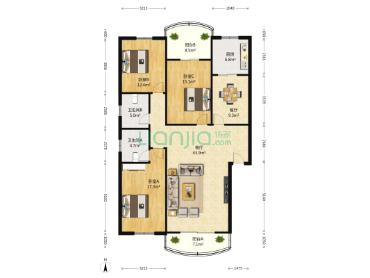 栗康园 3室2厅2卫 161平方