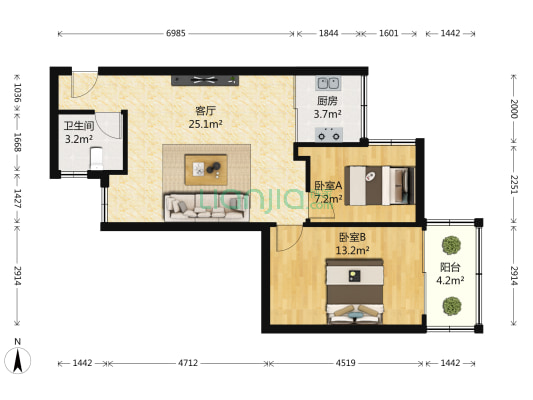 明晖苑 2室1厅1卫 65平方