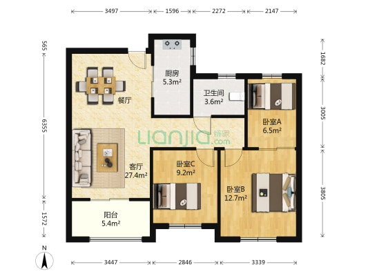 燕铭华庄 3室1厅1卫 96平方