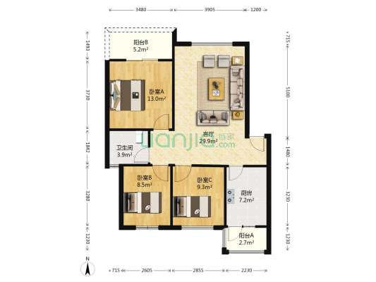 经开区教师公寓 3室1厅1卫 94平方