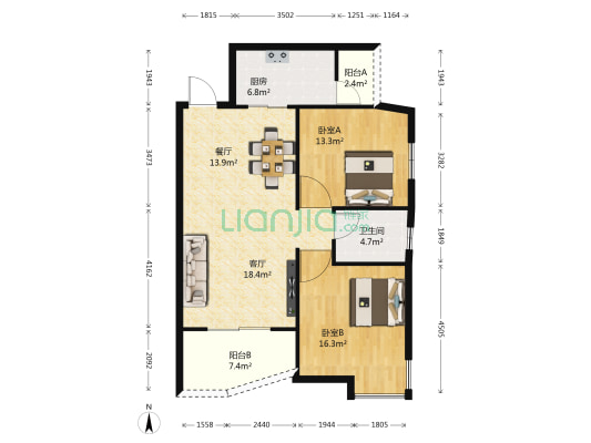 泰来大厦 2室2厅1卫 91平方
