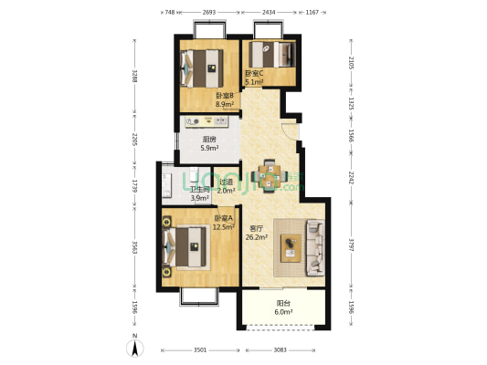 宝业万华城 3室1厅1卫 96平方