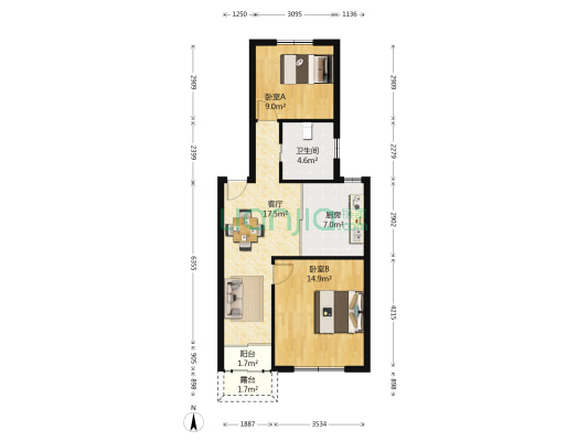 金体苑 2室1厅1卫 62平方
