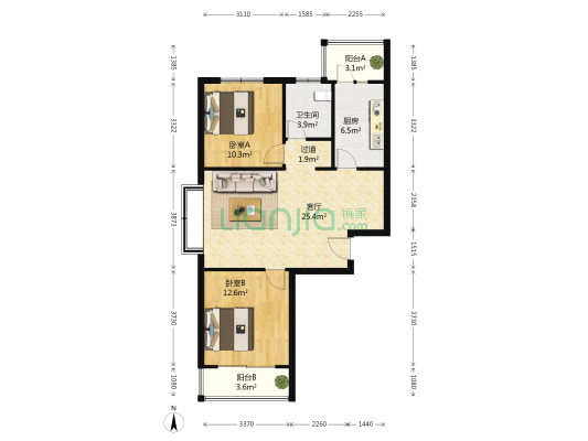 新澳国际 2室1厅1卫 102平方