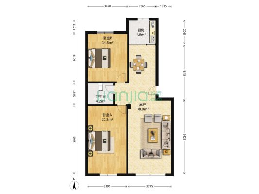 金泰苑 2室1厅1卫 97平方
