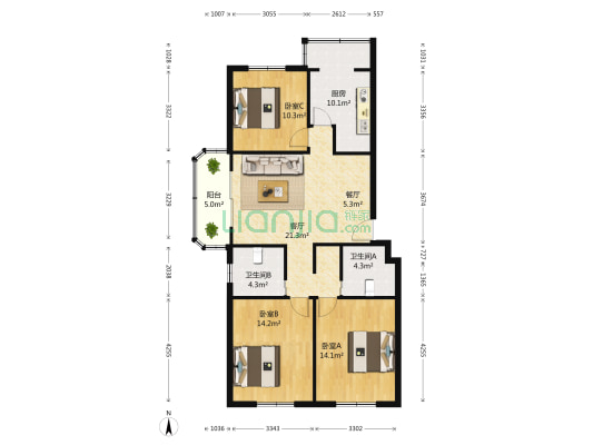 星林苑 3室2厅2卫 114平方