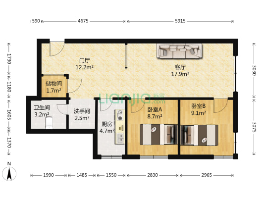 吉祥雅筑 2室1厅2卫 85平方