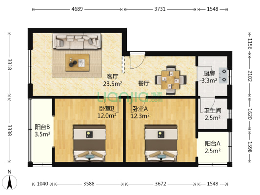 鑫庭园 2室1厅1卫 80平方