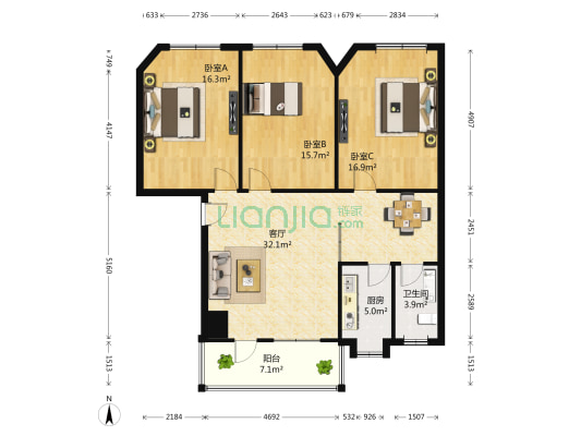 农商行宿舍 3室1厅1卫 112平方