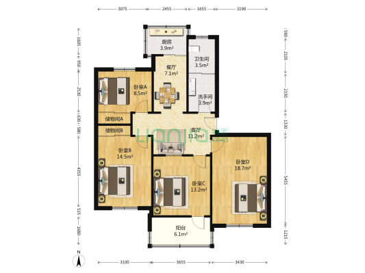 经十路18182号 4室2厅2卫 104平方