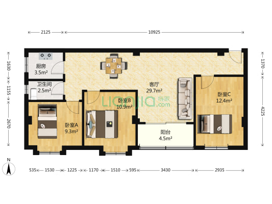 人和华成路 3室1厅1卫 87平方