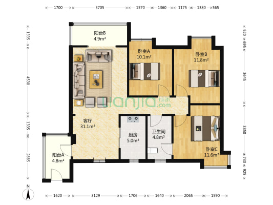 黎明新居 3室1厅1卫 112平方