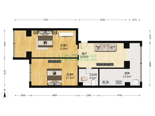 吉纸公寓小区 2室1厅1卫 90平方